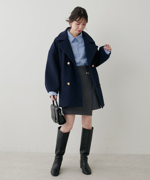 natural couture スカート べこべこ釦ラップミニスカート