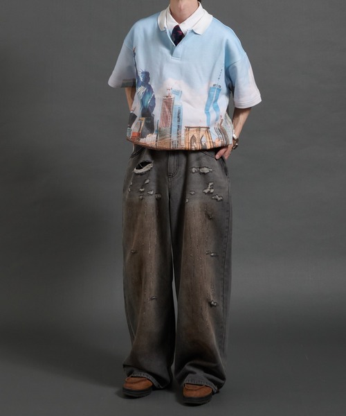 Perushu シルバースタッズリジットデニム L セール】SILVER STUDDED RIGID DENIM/シルバースタッズリジット