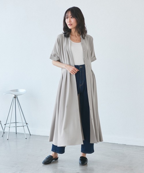ROCHAS ロシャス　半袖ワンピース42 紺色 3サイズ展開】シャツコンシャス半袖ワンピース[品番