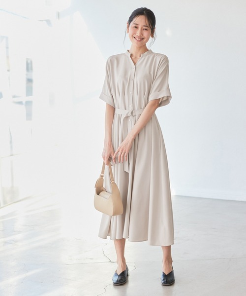 ROCHAS ロシャス　半袖ワンピース42 紺色 3サイズ展開】シャツコンシャス半袖ワンピース[品番