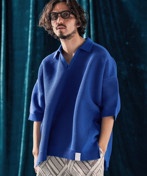 ポロシャツ mhs2321-Skipper design airy yarn ＆ mesh knitted polo shirt ニットポロシャツ_4