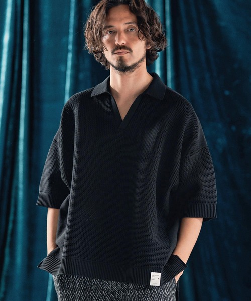 ポロシャツ mhs2321-Skipper design airy yarn ＆ mesh knitted polo shirt ニットポロシャツ_19