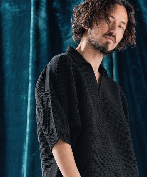 ポロシャツ mhs2321-Skipper design airy yarn ＆ mesh knitted polo shirt ニットポロシャツ_20