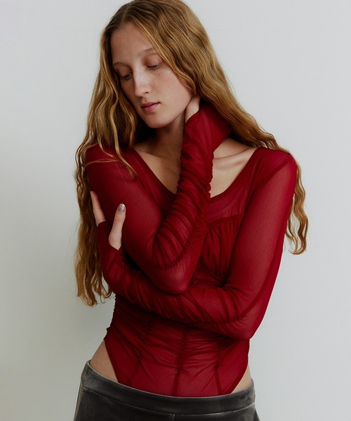 SORIN tシャツ Stretchy Tulle Gathered Bodysuit レディース