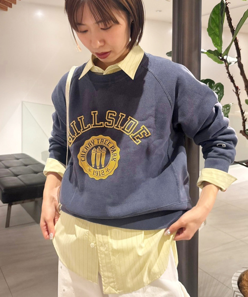 「FRAMeWORK」 「champion」スウェットカットソー FREE ネイビー レディース