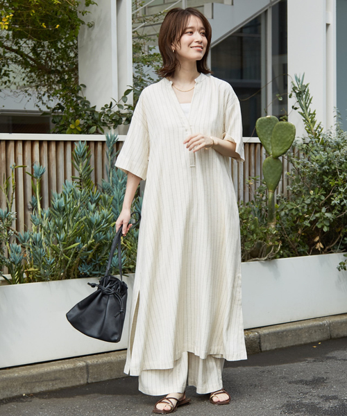 abahouse mavie ワンピース レーヨンリネンストライプワンピース