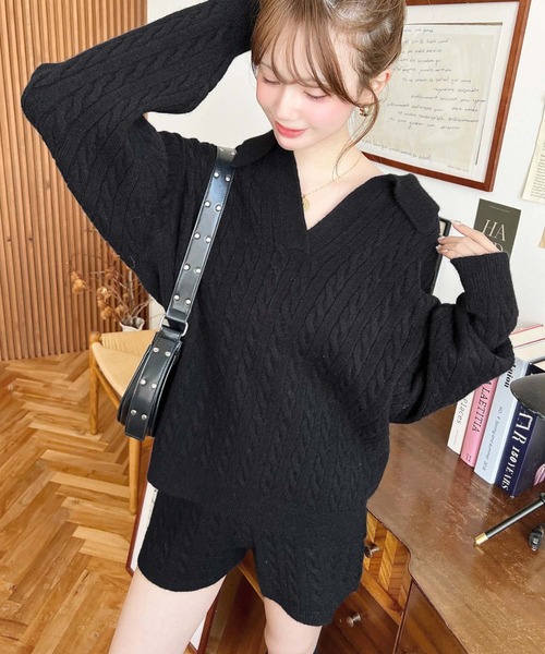 moment+ ワンピース 「セットアップ」ケーブル編みポロ＆ショート