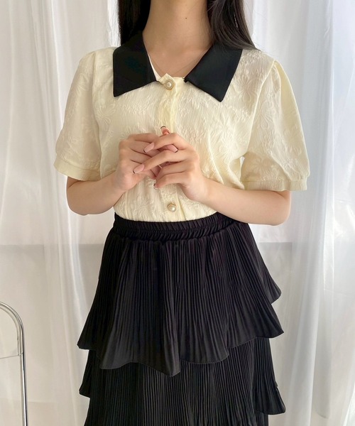 ブラウス シャツ ガーリーパフスリーブトップス レディース
