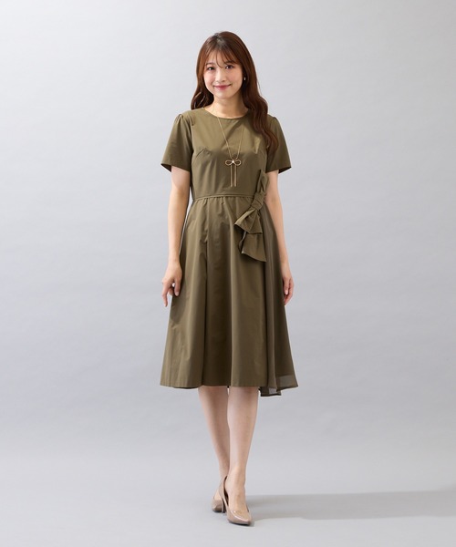 Rose Tiara　46サイズ　サイドプリーツワンピース Rose Tiara（ローズティアラ） ワンピース 夏 半袖 サイドプリーツ