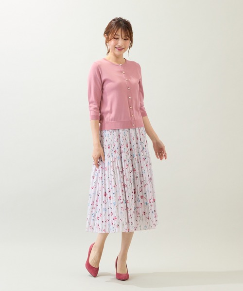 美品ローズティアラお花とバレリーナビーズ装飾が素敵なカーディガン☆46サイズ 大人気、新作】立体フラワーモチーフニットカーディガン | Rose Tiara