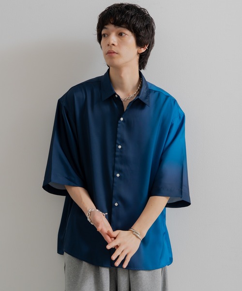 SINSS 「SINSS」 7分袖シャツ LARGE ブルー メンズ : ZOZOTOWN