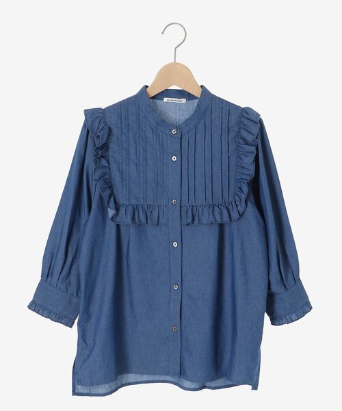 新品未使用タグあり　デニムフリルブラウス　ブルー 145-166496-1.jpg