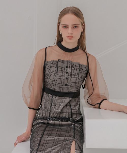 Leja（レジャ） ドレス 「LEJA」ラメチェックチュールボレロIライン