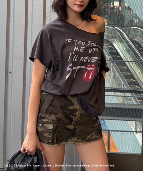 tシャツ 「The Rolling Stones」カットオフオーバーサイズTシャツ レディース ACLENT tシャツ 「The Rolling Stones」カットオフオーバー