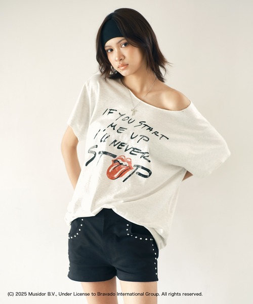 tシャツ 「The Rolling Stones」カットオフオーバーサイズTシャツ レディース ACLENT tシャツ 「The Rolling Stones」カットオフオーバー