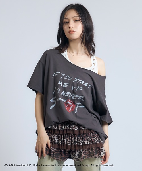 tシャツ 「The Rolling Stones」カットオフオーバーサイズTシャツ レディース ACLENT tシャツ 「The Rolling Stones」カットオフオーバー