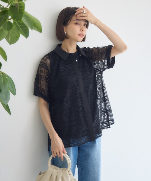 【erika】キャサリンロス　ニット　白　半袖　シアー　ストライプ KATHARINE ROSS - 【値下げ！美品】キャサリンロス ニット 白