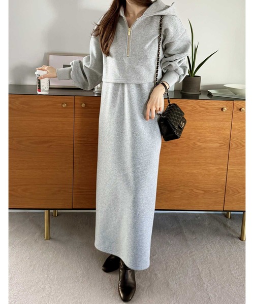 GeeRA（ジーラ） ワンピース 「裏起毛」セットアップ風ハーフジップ