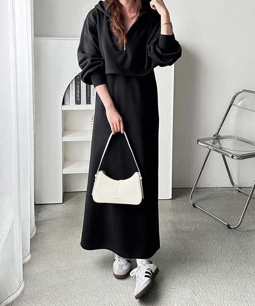 GeeRA（ジーラ） ワンピース 「裏起毛」セットアップ風ハーフジップ