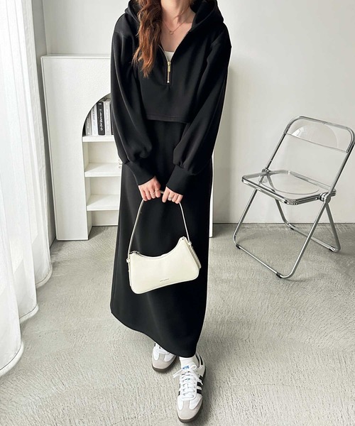 GeeRA（ジーラ） ワンピース 「裏起毛」セットアップ風ハーフジップ