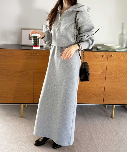 GeeRA（ジーラ） ワンピース 「裏起毛」セットアップ風ハーフジップ