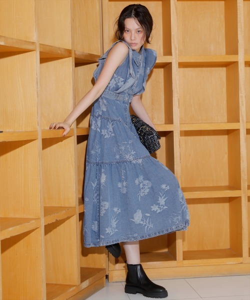 AND COUTURE ワンピース デニムフラワージャガードワンピース
