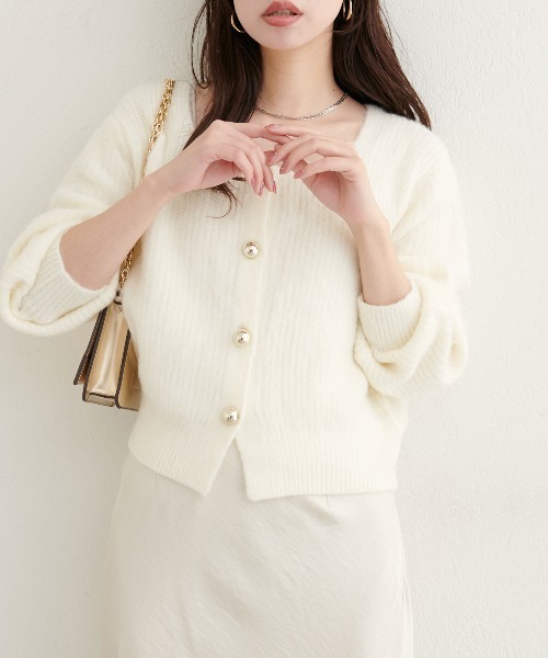natural couture カーディガン 「ZOZO限定」ころりん釦スクエアネック