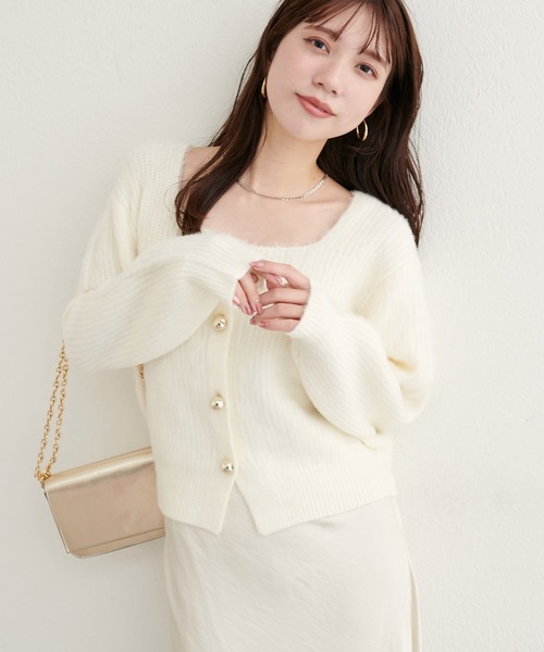 natural couture カーディガン 「ZOZO限定」ころりん釦スクエアネック