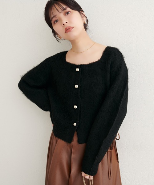 natural couture カーディガン 「ZOZO限定」ころりん釦スクエアネック