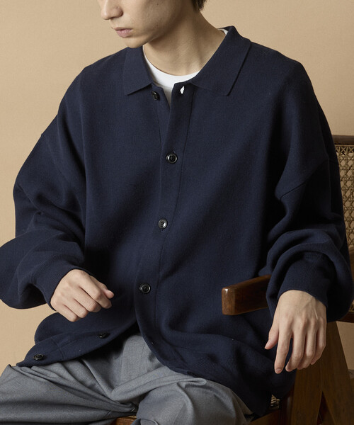 COS リラックスフィット ポロカーディガン ブルー RELAXED-FIT KNITTED POLO SHIRT リラックスフィット ニット