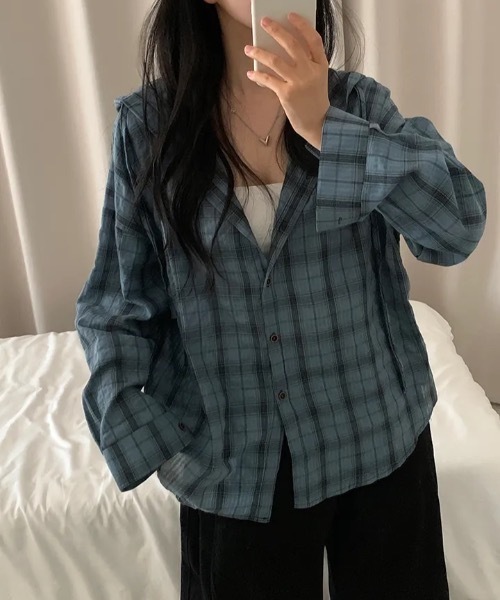 ブラウス シャツ ルーズチェックフードシャツ レディース : ZOZOTOWN