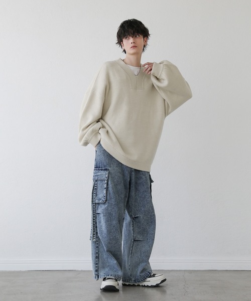 「LILL」 長袖ニット L オフホワイト メンズ_画像8