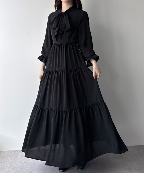 「mipiarl」 長袖ワンピース MEDIUM ブラック レディース_画像3