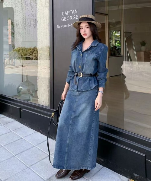 Aelina セットアップ デニムシャツ＆スカートセットアップ レディース