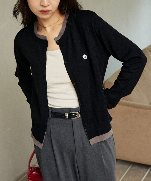「MARY QUANT」 ニットカーディガン フリ- ブラック レディース_画像3