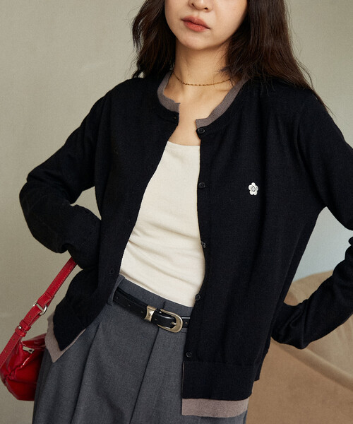 「MARY QUANT」 ニットカーディガン フリ- ブラック レディース_画像5