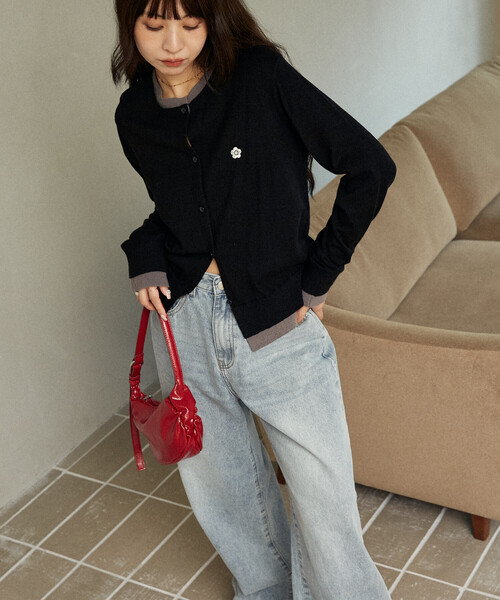 「MARY QUANT」 ニットカーディガン フリ- ブラック レディース_画像6