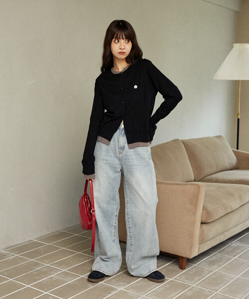 「MARY QUANT」 ニットカーディガン フリ- ブラック レディース_画像7