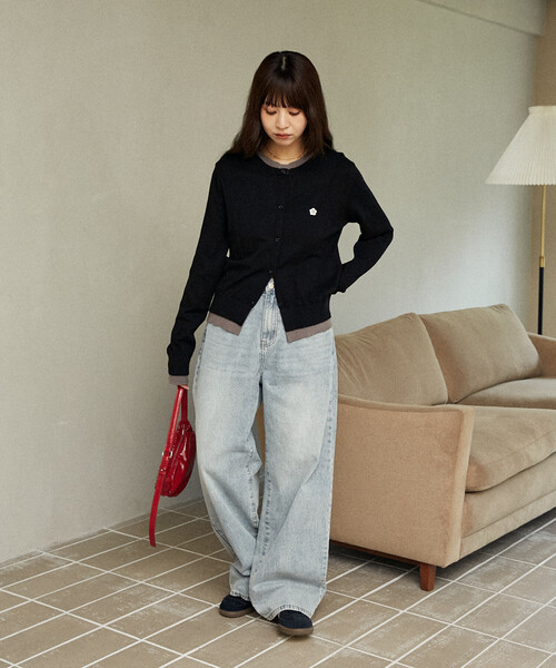 「MARY QUANT」 ニットカーディガン フリ- ブラック レディース_画像9