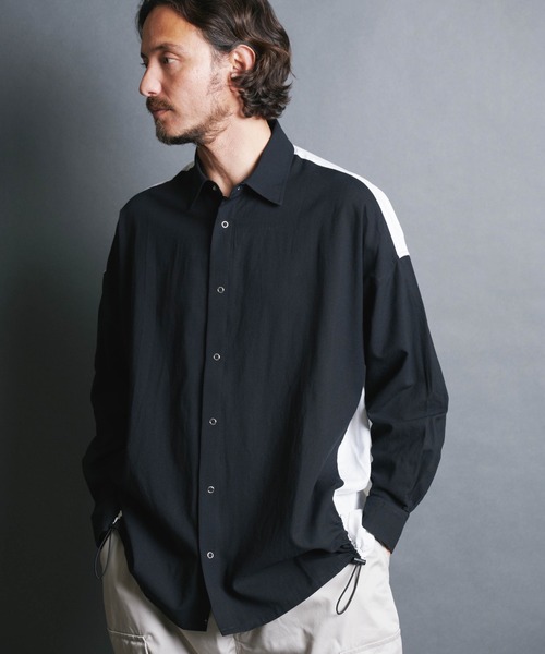 「COMMON WARE」 「HALHAM」長袖シャツ M ブラック×ホワイト メンズ_画像3