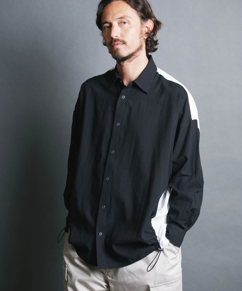 「COMMON WARE」 「HALHAM」長袖シャツ M ブラック×ホワイト メンズ_画像4