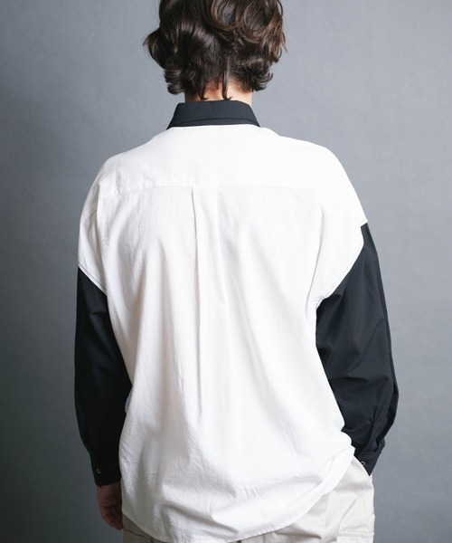 「COMMON WARE」 「HALHAM」長袖シャツ M ブラック×ホワイト メンズ_画像5