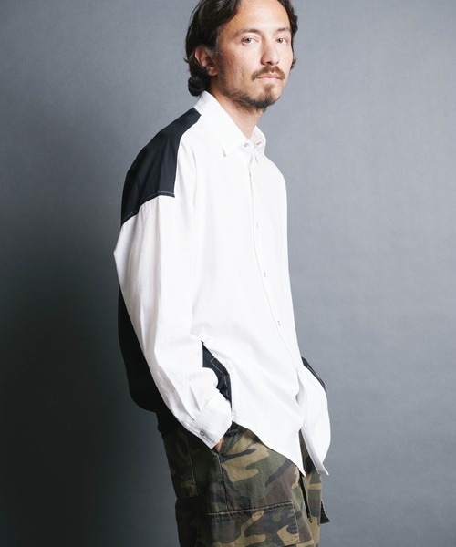 「COMMON WARE」 「HALHAM」長袖シャツ M ブラック×ホワイト メンズ_画像6