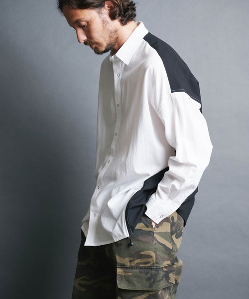 「COMMON WARE」 「HALHAM」長袖シャツ M ブラック×ホワイト メンズ_画像7