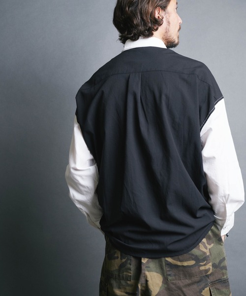 「COMMON WARE」 「HALHAM」長袖シャツ M ブラック×ホワイト メンズ_画像8