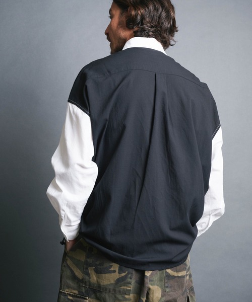 「COMMON WARE」 「HALHAM」長袖シャツ M ブラック×ホワイト メンズ_画像9