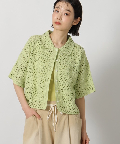 LAKOLE（ラコレ） ブラウス シャツ 半袖 レース編み柄シャツ半袖