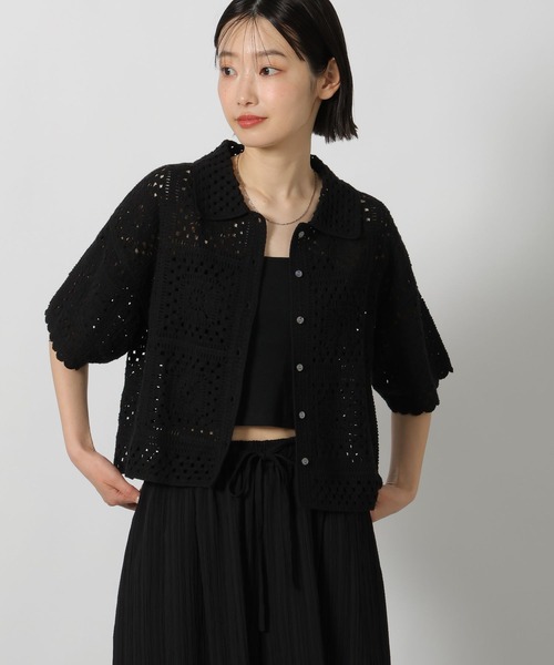 LAKOLE（ラコレ） ブラウス シャツ 半袖 レース編み柄シャツ半袖