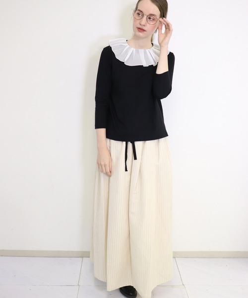 「haupia」 長袖カットソー MEDIUM ブラック×ホワイト レディース_画像9