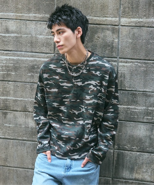 tシャツ HENLEY CAMO WAFFLE LONG-SLEEVE TEE / カモ総柄ヘンリー